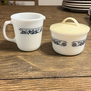 Vintage Corning Pyrex Cream and Sugar Bowl Set